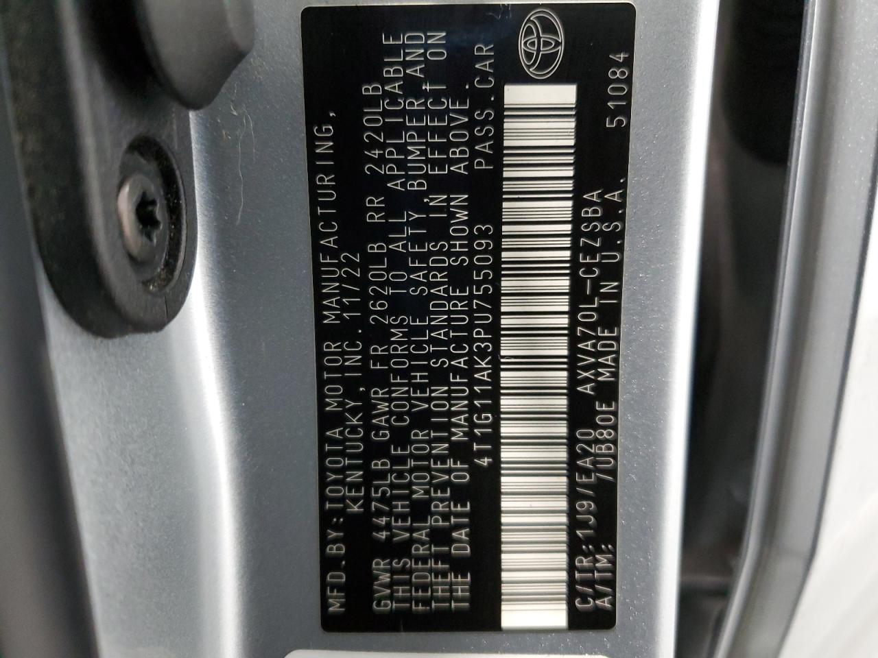 2023 Toyota Camry VIN 4T1G11AK3PU755093 Copart auction photo, front end damage thumbnail 13