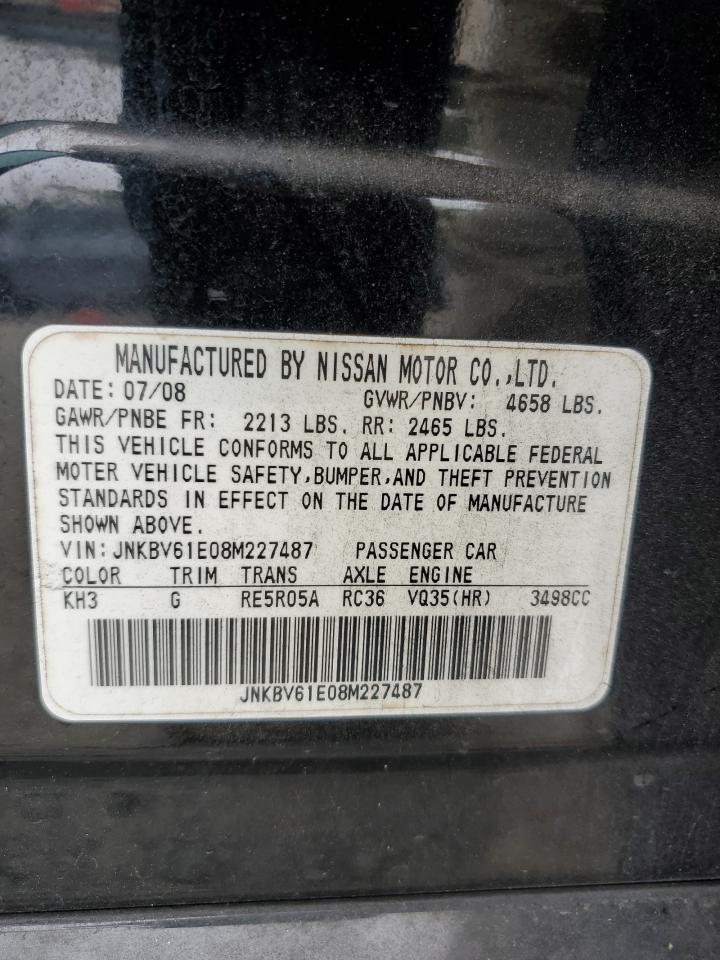2008 Infiniti G VIN JNKBV61E08M227487 Copart auction photo, front end damage thumbnail 12