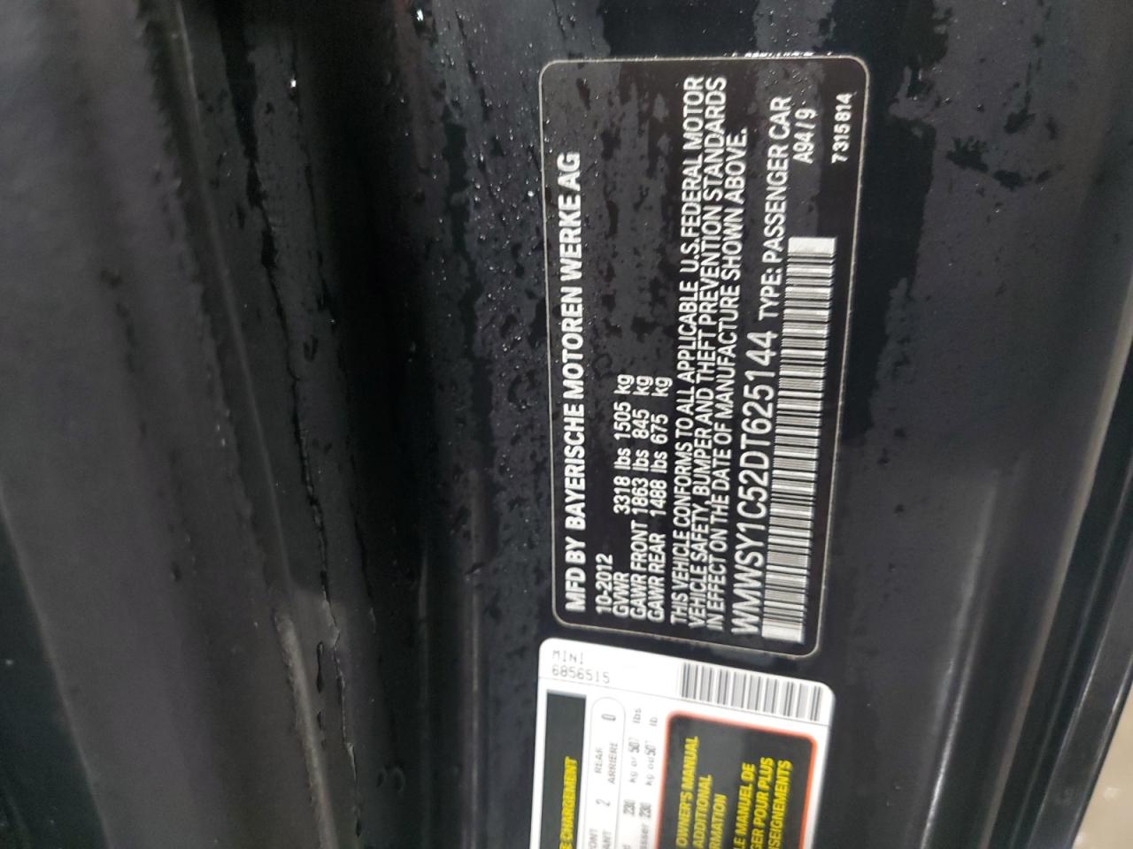 2013 MINI Cooper VIN WMWSY1C52DT625144 Copart auction photo, vandalism damage thumbnail 13