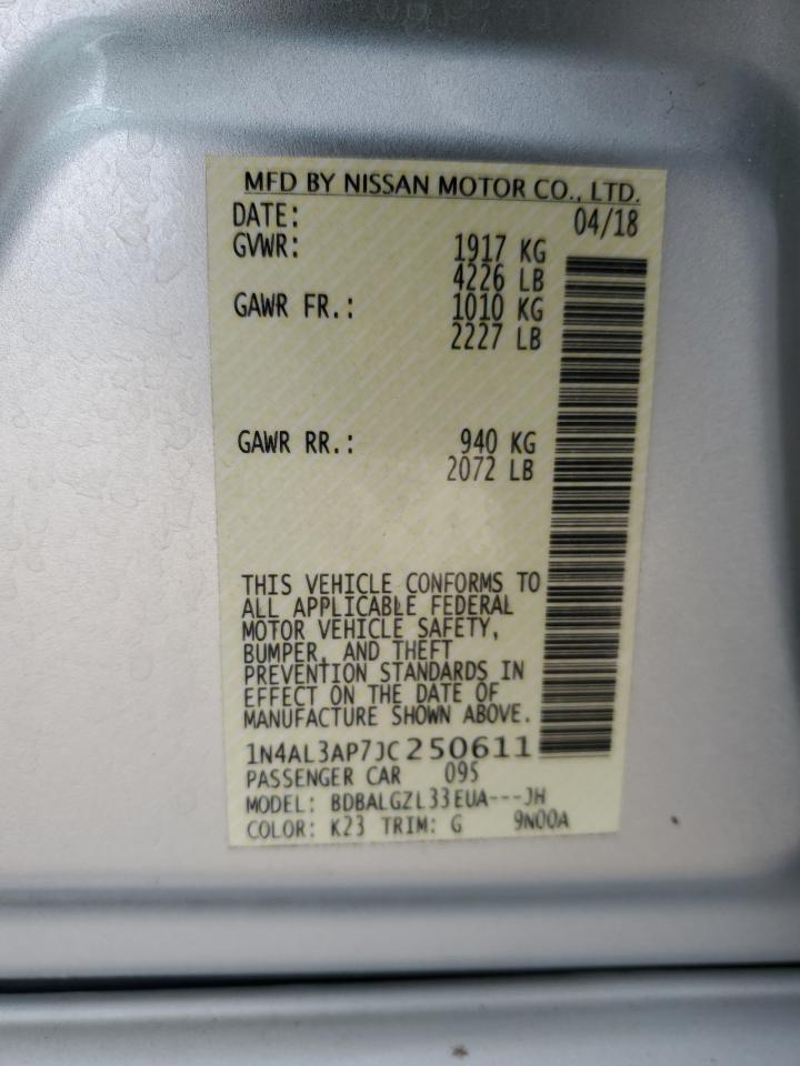2018 Nissan Altima VIN 1N4AL3AP7JC250611 Copart auction photo, front end damage thumbnail 13