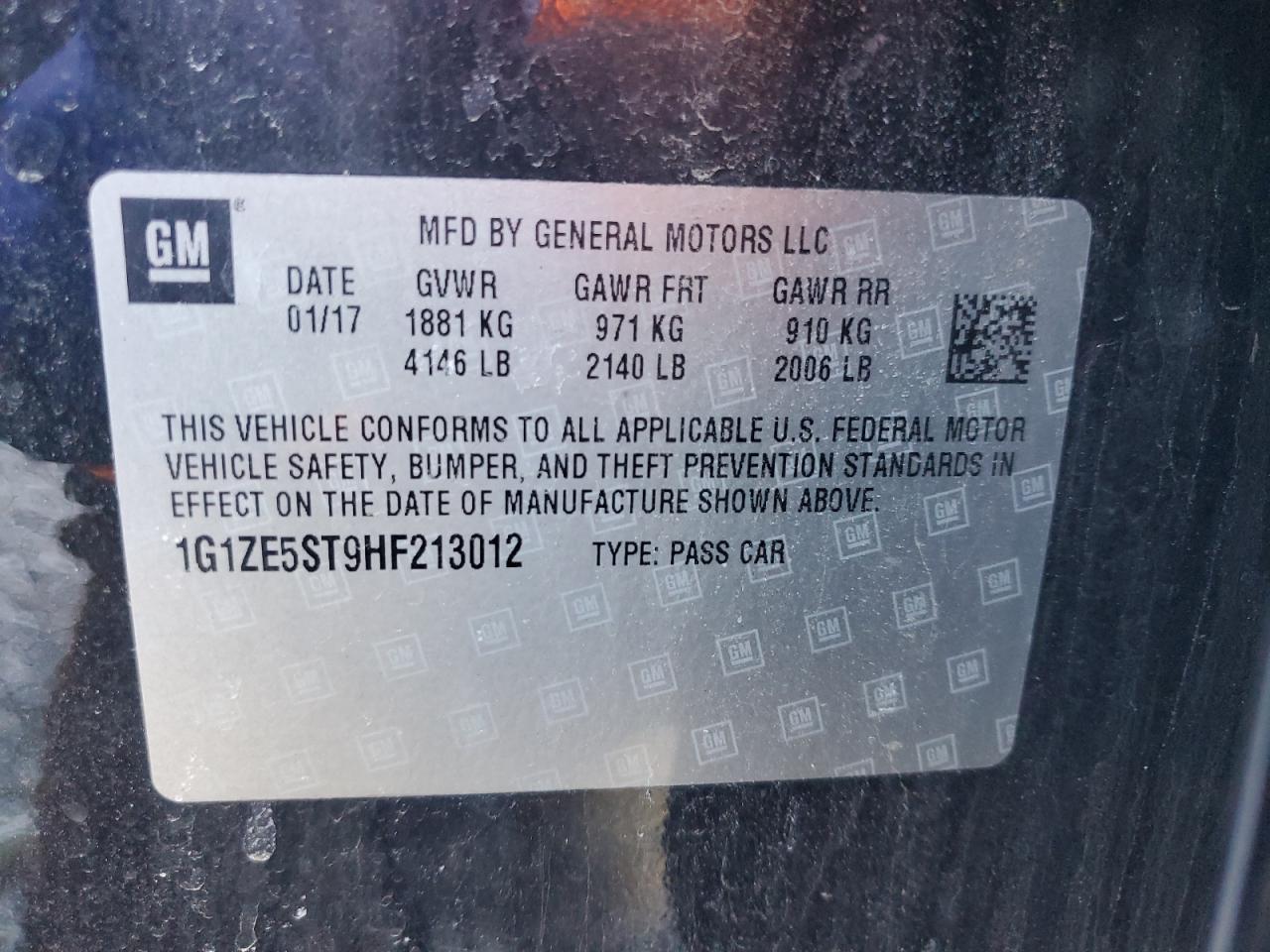 2017 Chevrolet Malibu VIN 1G1ZE5ST9HF213012 Copart auction photo, rear end damage thumbnail 13