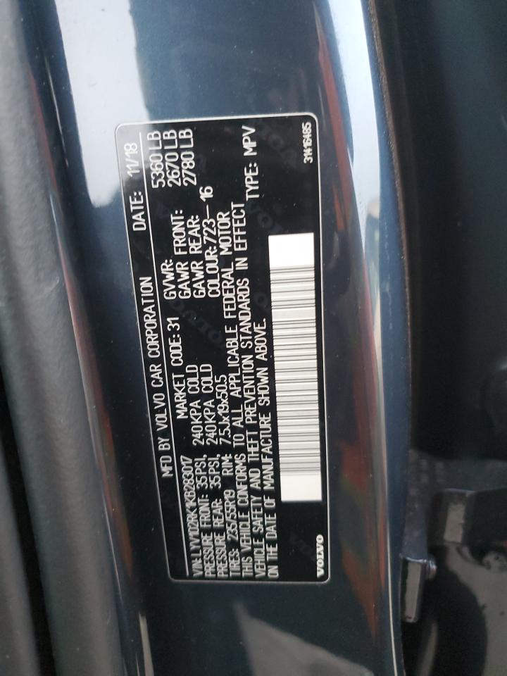 2019 Volvo XC60 VIN LYV102RK1KB283017 Copart auction photo, rear end / front end damage thumbnail 13