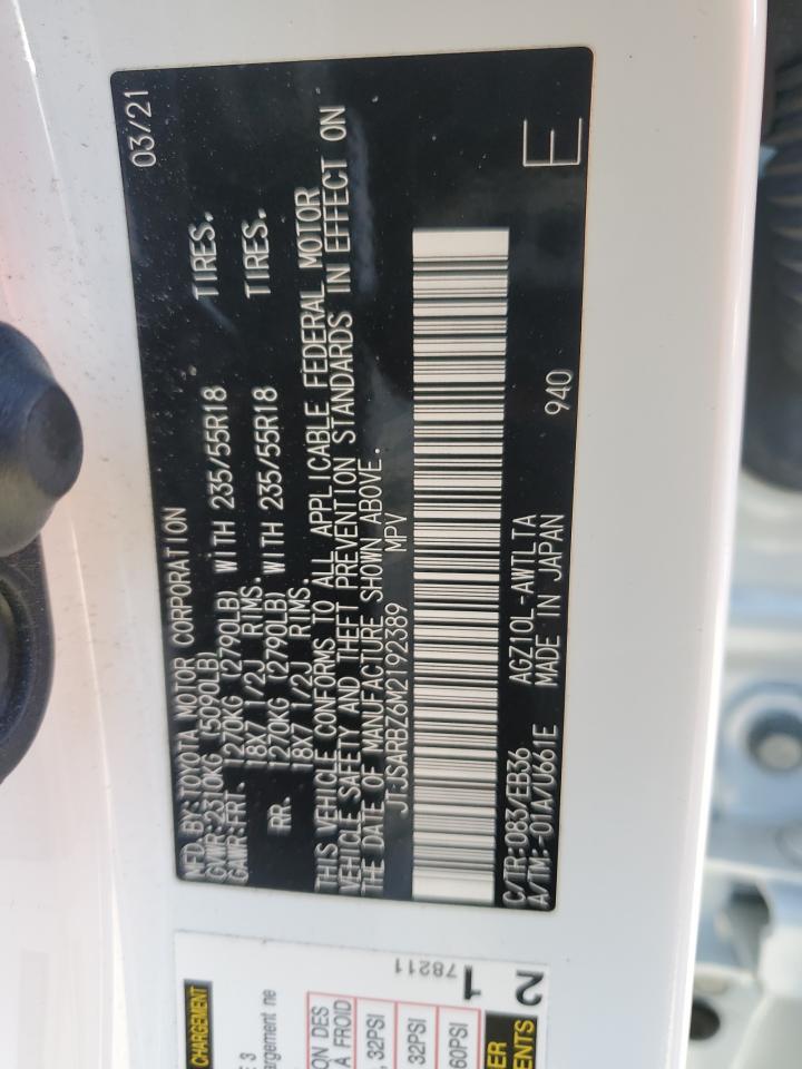 2021 Lexus NX VIN JTJSARBZ6M2192389 Copart auction photo, all over damage thumbnail 14