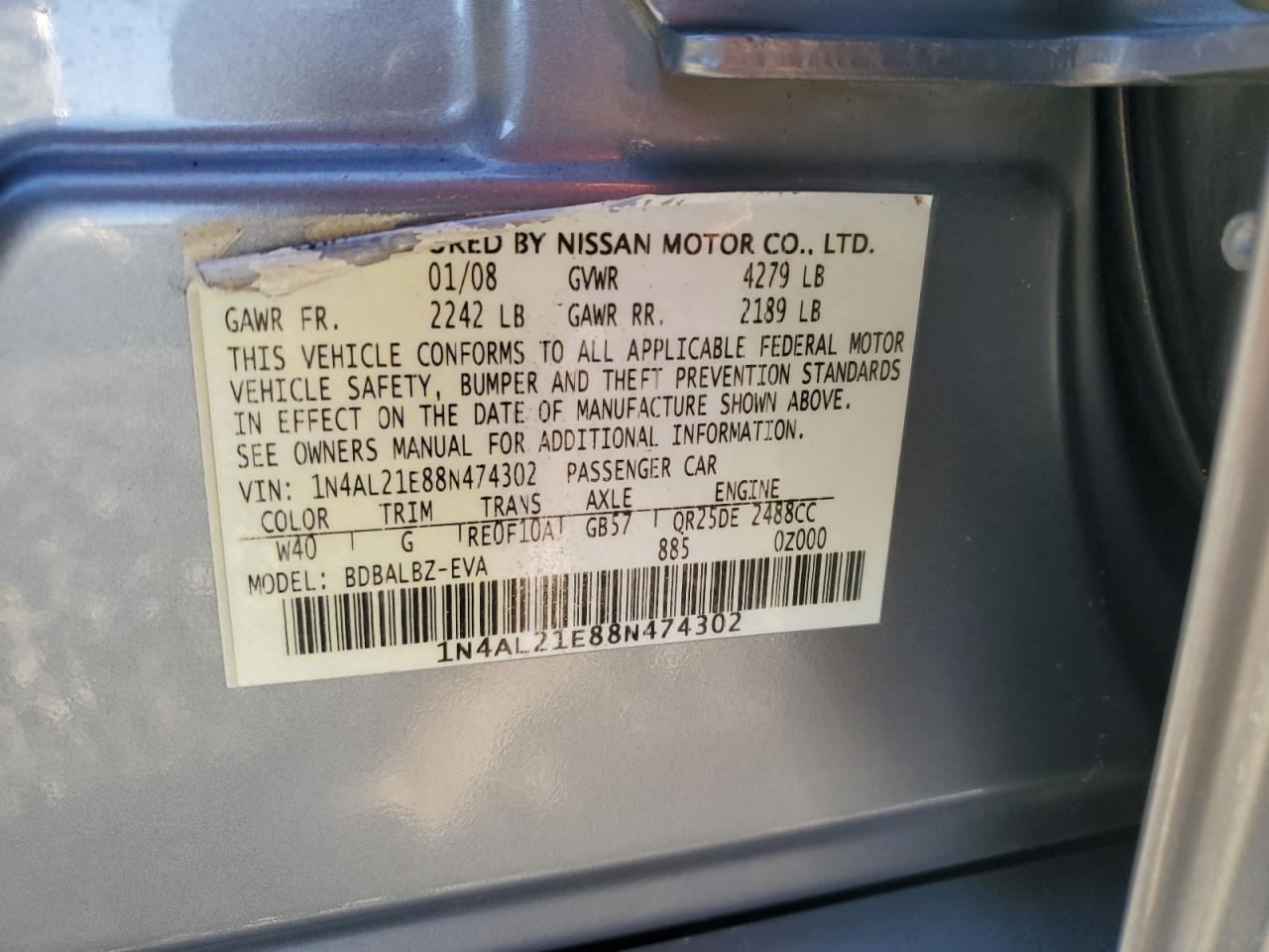 2008 Nissan Altima VIN 1N4AL21E88N474302 Copart auction photo, rear end damage thumbnail 15