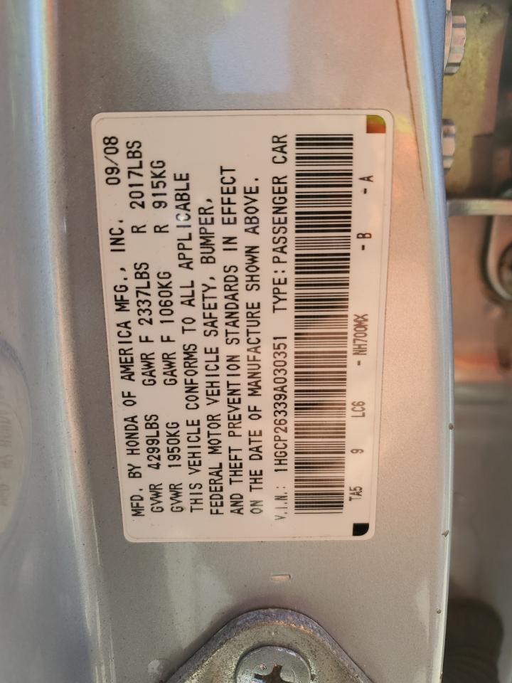 2009 Honda Accord VIN 1HGCP26339A030351 Copart auction photo, front end / side damage thumbnail 13