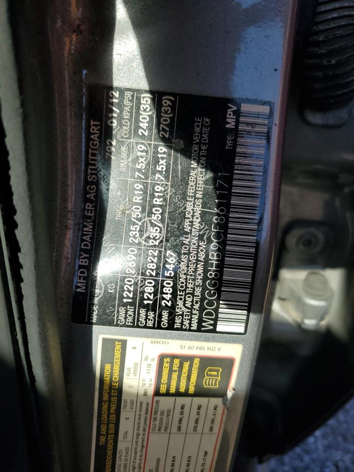2012 Mercedes-Benz GLK-klasse VIN WDCGG8HB9CF861171 Copart auction photo, front end damage thumbnail 12