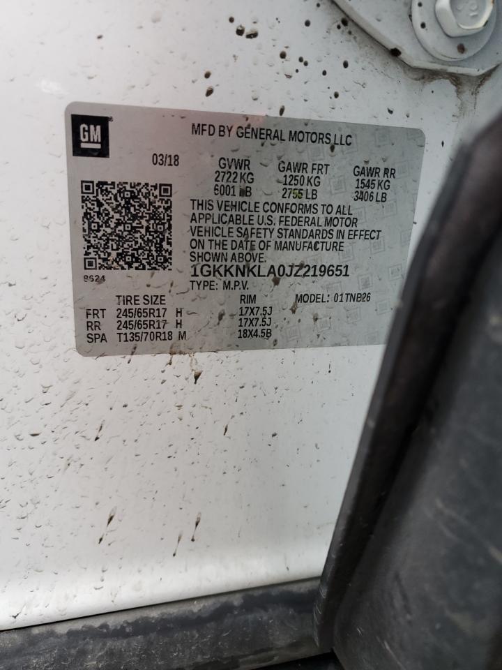 2018 GMC Acadia VIN 1GKKNKLA0JZ219651 Copart auction photo, front end / side damage thumbnail 16