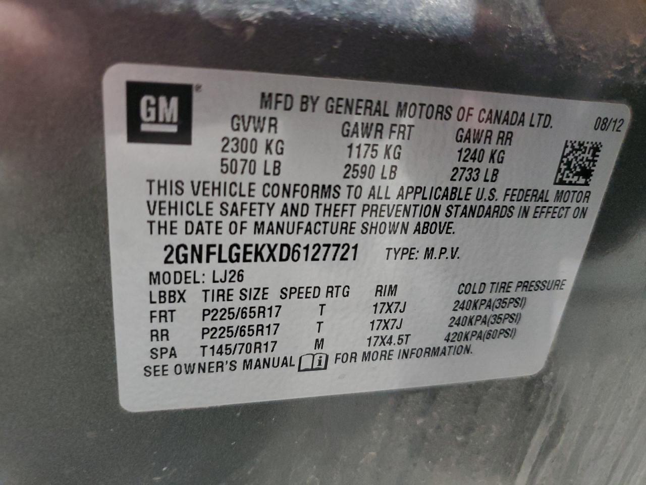 2013 Chevrolet Equinox VIN 2GNFLGEKXD6127721 Copart auction photo, front end / mechanical damage thumbnail 15
