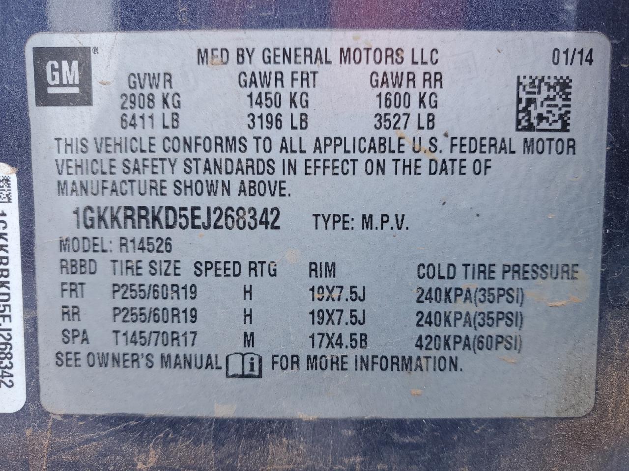 2014 GMC Acadia VIN 1GKKRRKD5EJ268342 Copart auction photo, side damage thumbnail 14