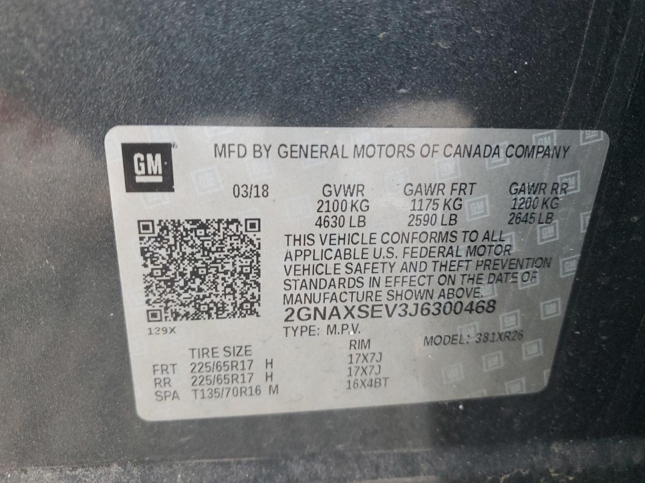 2018 Chevrolet Equinox VIN 2GNAXSEV3J6300468 Copart auction photo, all over damage thumbnail 12
