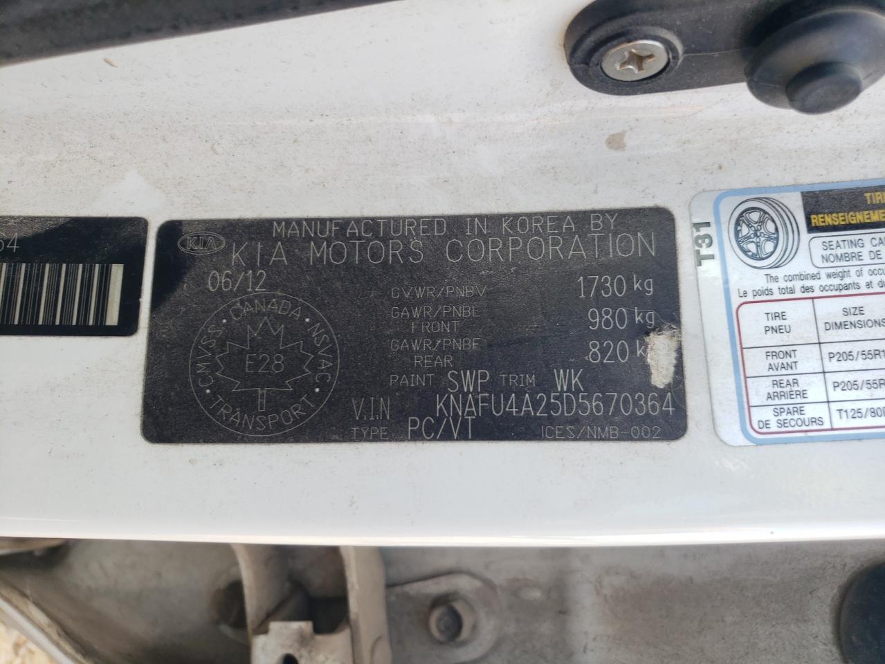 2013 KIA Forte VIN KNAFU4A25D5670364 Copart auction photo, hail damage thumbnail 12