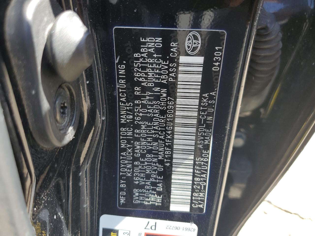 2016 Toyota Camry VIN 4T1BF1FK4GU160967 Copart auction photo, normal wear damage thumbnail 12