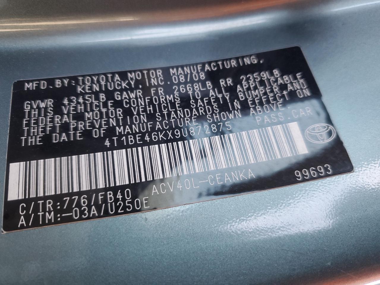 2009 Toyota Camry VIN 4T1BE46KX9U872875 Copart auction photo, front end damage thumbnail 14