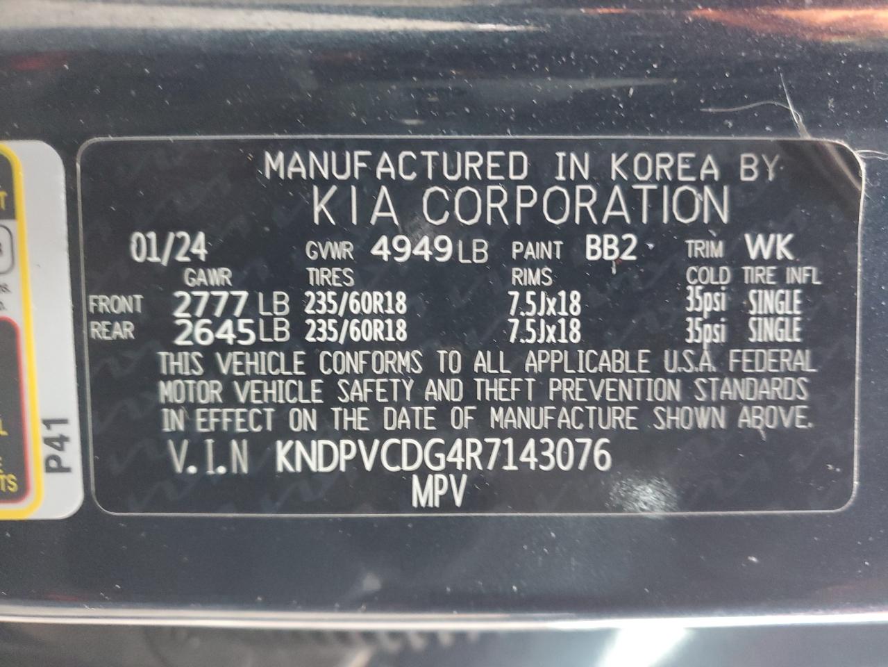 2024 KIA Sportage VIN KNDPVCDG4R7143076 Copart auction photo, rollover damage thumbnail 13