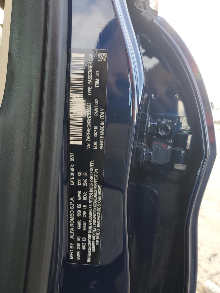 2017 Alfa Romeo Giulia VIN ZARFAECNXH7556983 Copart auction photo, water/flood damage thumbnail 13