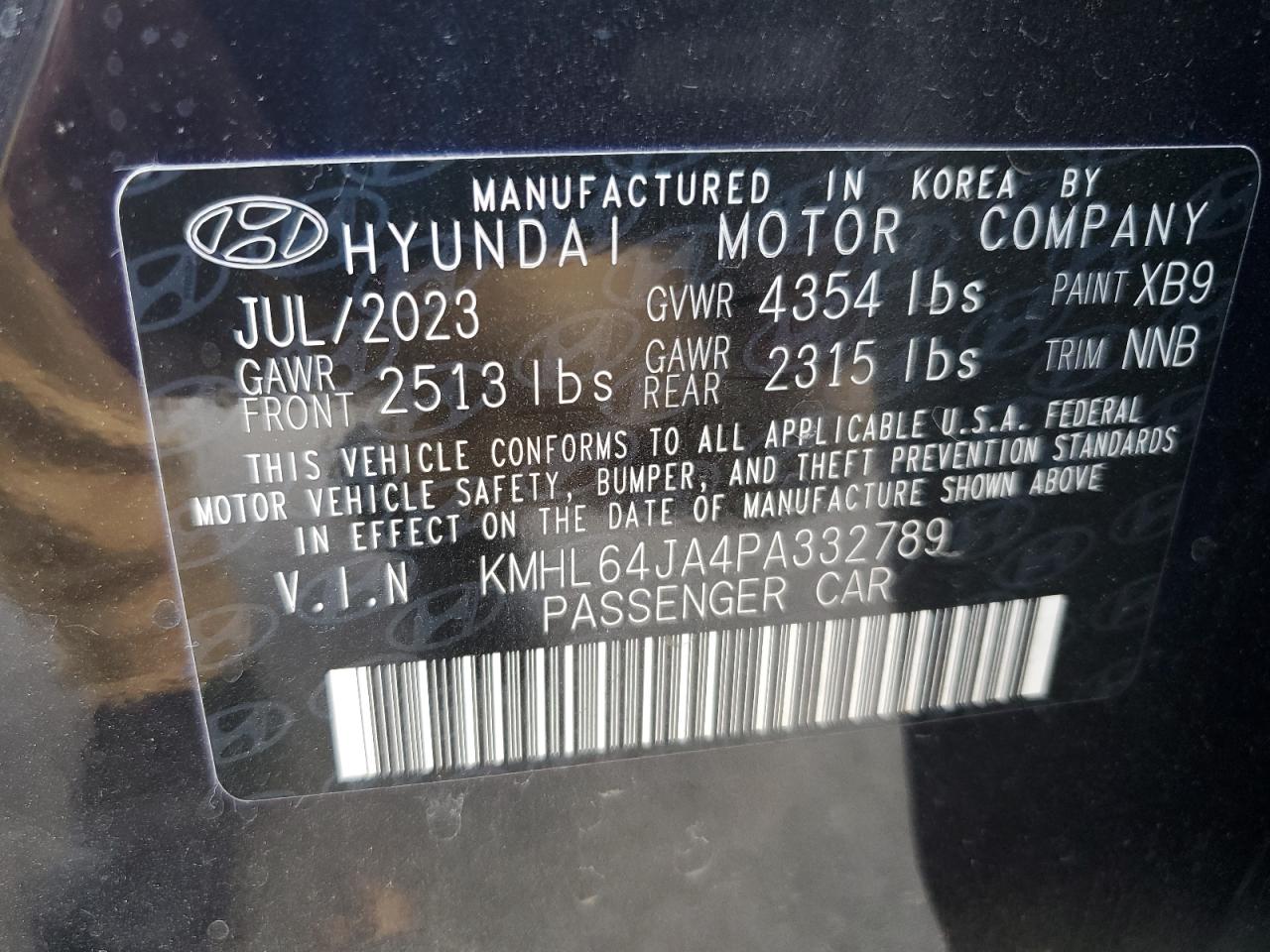 2023 Hyundai Sonata VIN KMHL64JA4PA332789 Copart auction photo, front end damage thumbnail 13