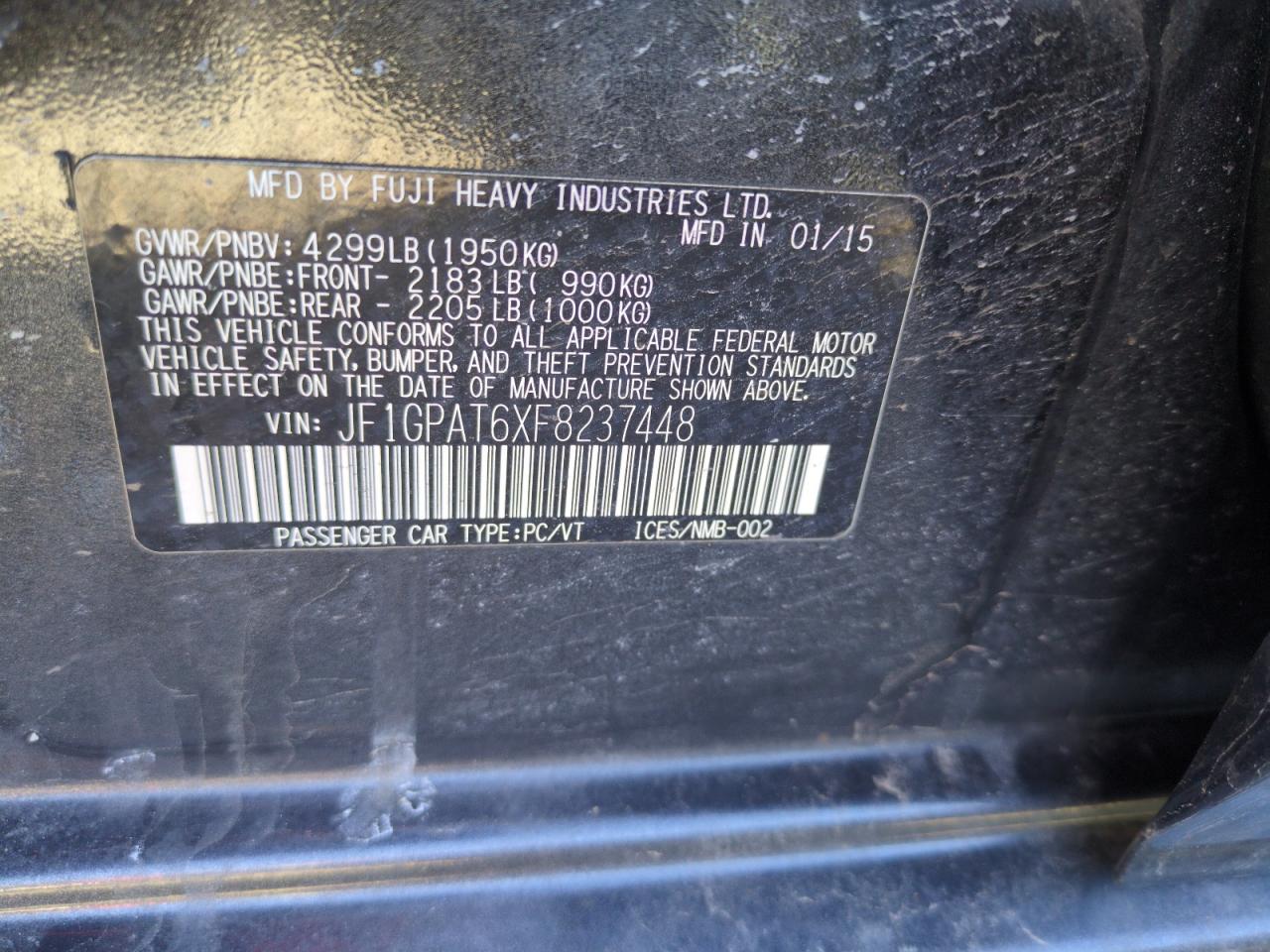 2015 Subaru Impreza VIN JF1GPAT6XF8237448 Copart auction photo, side damage thumbnail 12