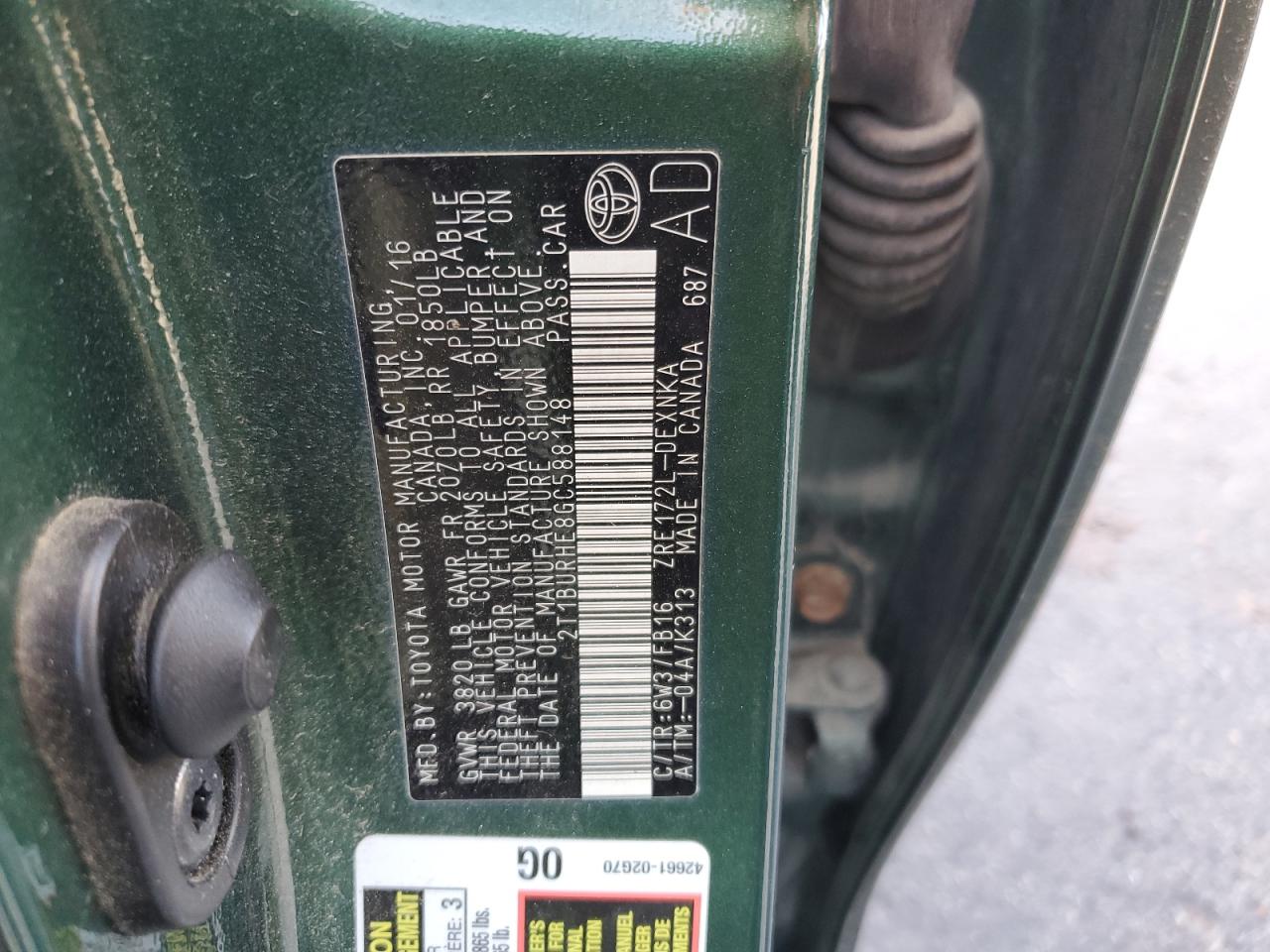 2016 Toyota Corolla VIN 2T1BURHE8GC588148 Copart auction photo, rear end damage thumbnail 13