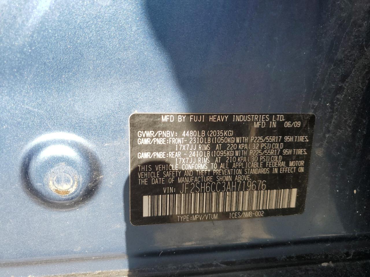 2010 Subaru Forester VIN JF2SH6CC3AH719676 Copart auction photo, burn / minor dent/scratches damage thumbnail 12
