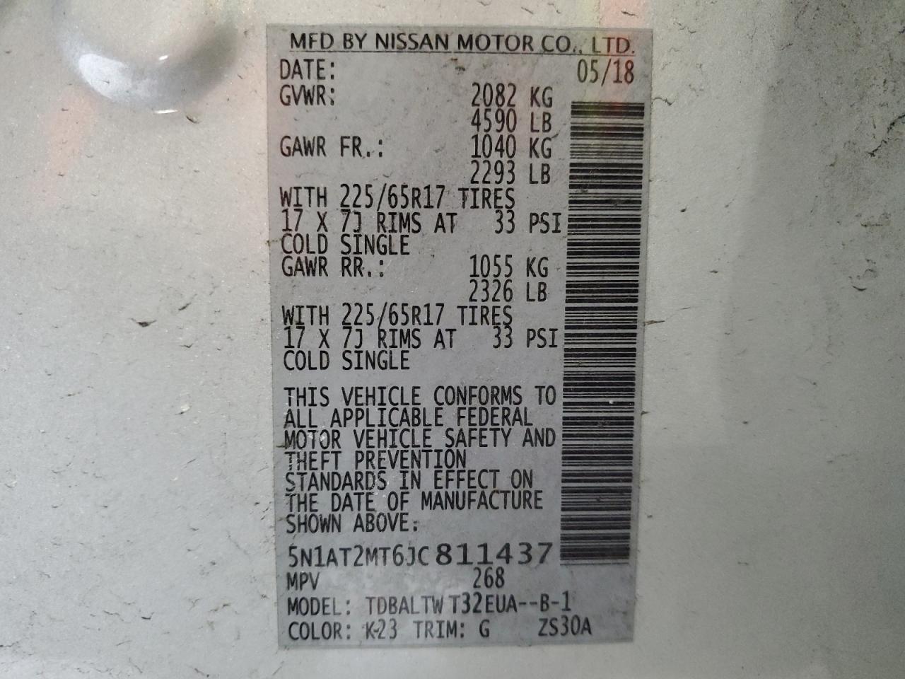 2018 Nissan Rogue VIN 5N1AT2MT6JC811437 Copart auction photo, front end damage thumbnail 13