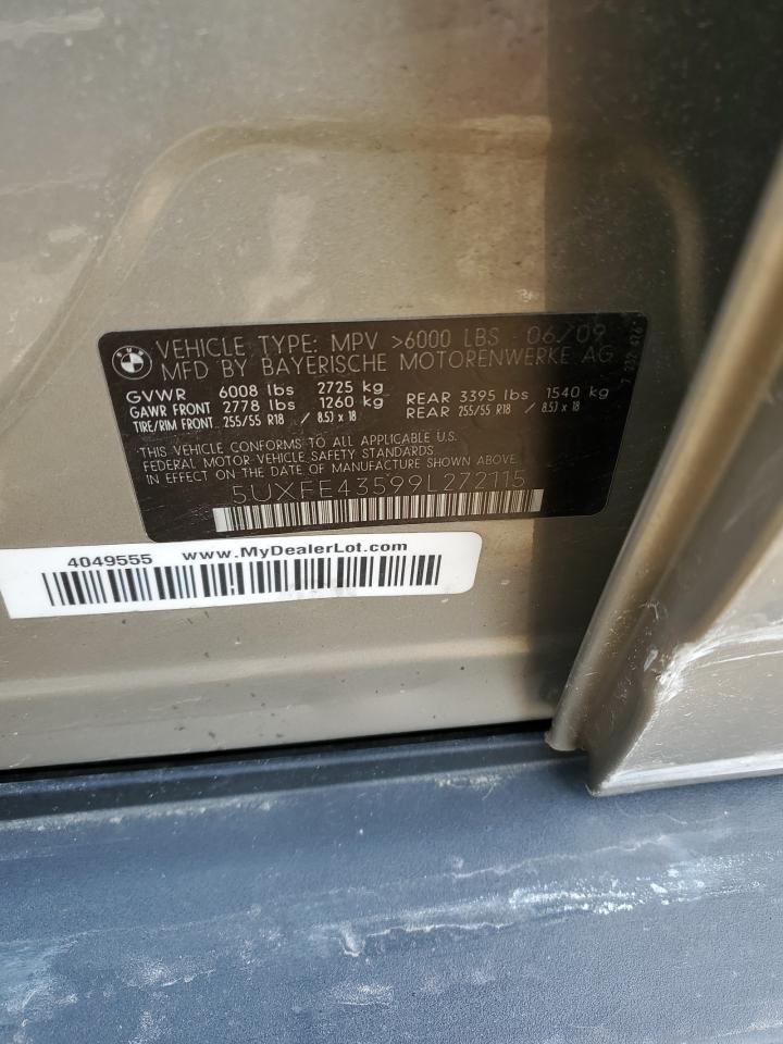2009 BMW X5 VIN 5UXFE43599L272115 Copart auction photo, side / undercarriage damage thumbnail 12