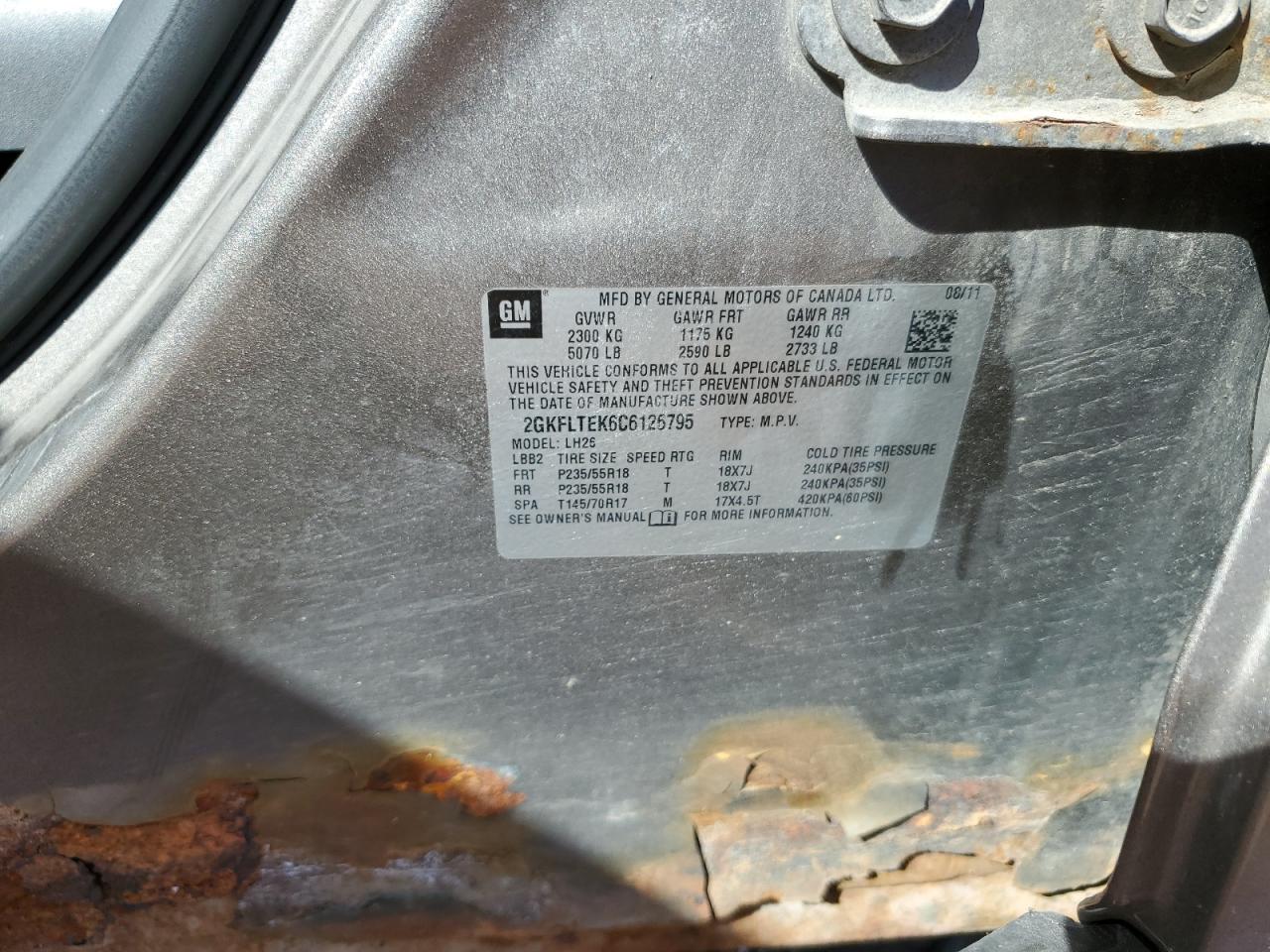 2012 GMC Terrain VIN 2GKFLTEK6C6126795 Copart auction photo, side / rear end damage thumbnail 12