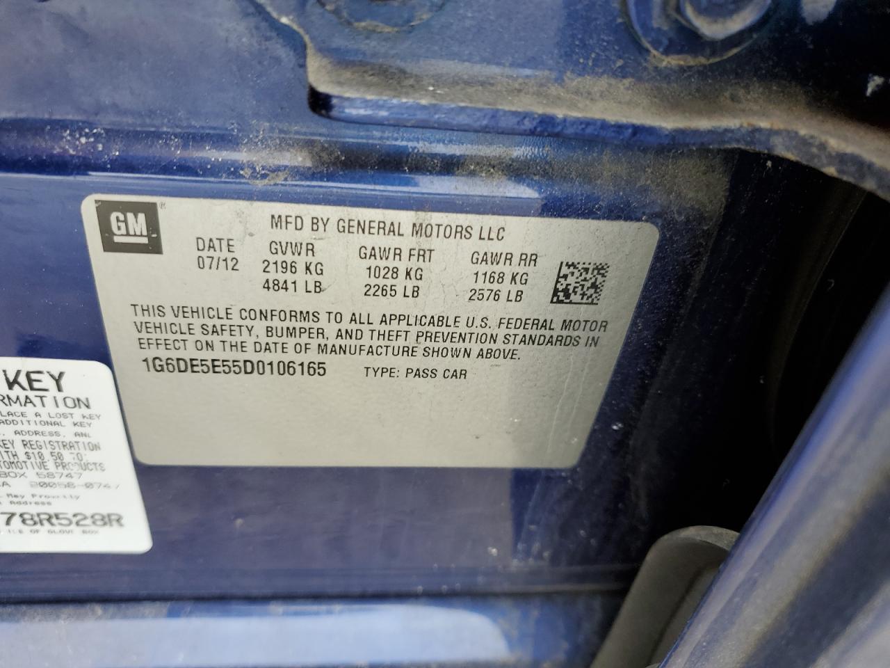 2013 Cadillac CTS VIN 1G6DE5E55D0106165 Copart auction photo, front end damage thumbnail 13