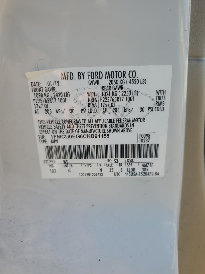 2012 Ford Escape VIN 1FMCU0EG6CKB91158 Copart auction photo, front end damage thumbnail 13