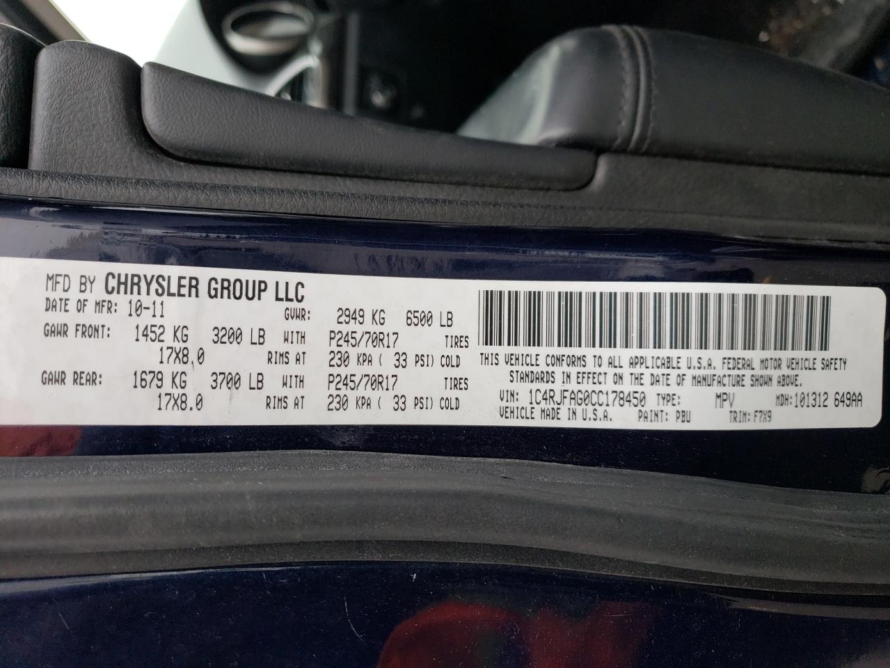 2012 Jeep Grand Cherokee VIN 1C4RJFAG0CC178450 Copart auction photo, front end / side damage thumbnail 14