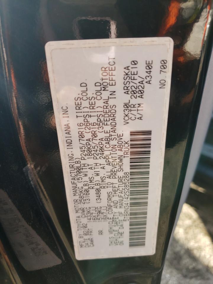 2002 Toyota Tundra VIN 5TBRN34142S285288 Copart auction photo, stripped damage thumbnail 12