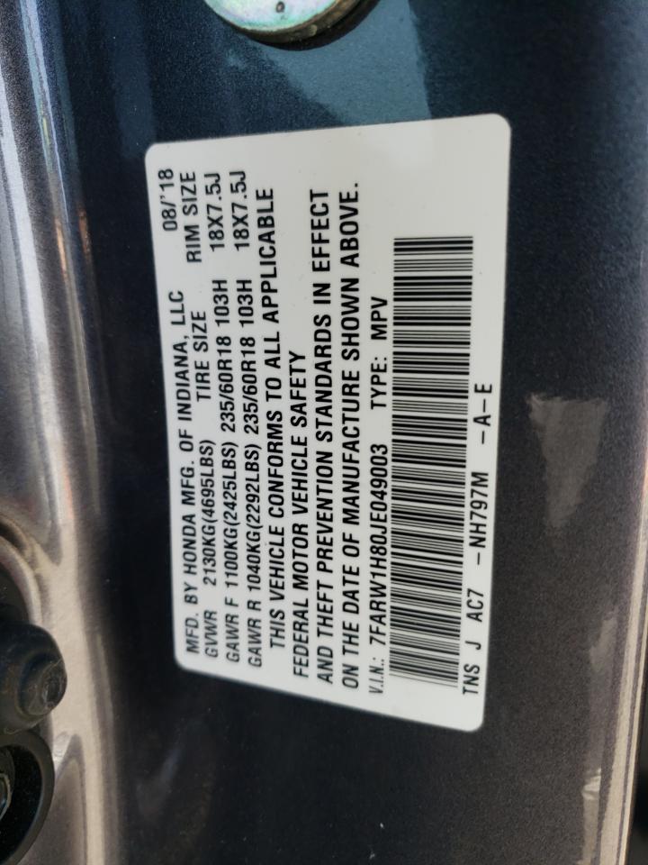 2018 Honda CR-V VIN 7FARW1H80JE049003 Copart auction photo, rear end / front end damage thumbnail 15