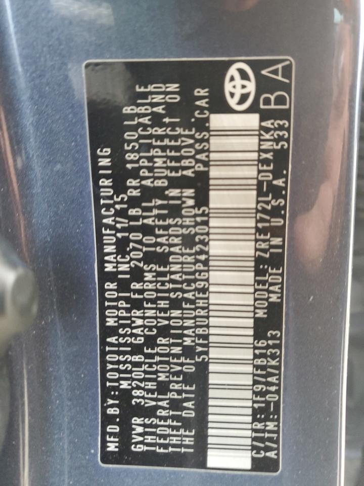 2016 Toyota Corolla VIN 5YFBURHE9GP423015 Copart auction photo, rear end damage thumbnail 12
