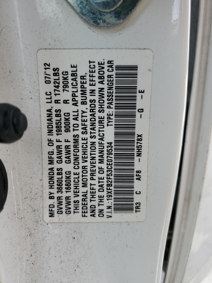 2012 Honda Civic VIN 19XFB2F53CE079534 Copart auction photo, all over / minor dent/scratches damage thumbnail 14