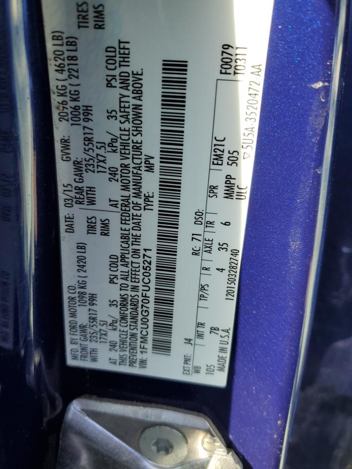2015 Ford Escape VIN 1FMCU0G70FUC05271 Copart auction photo, front end / side damage thumbnail 14