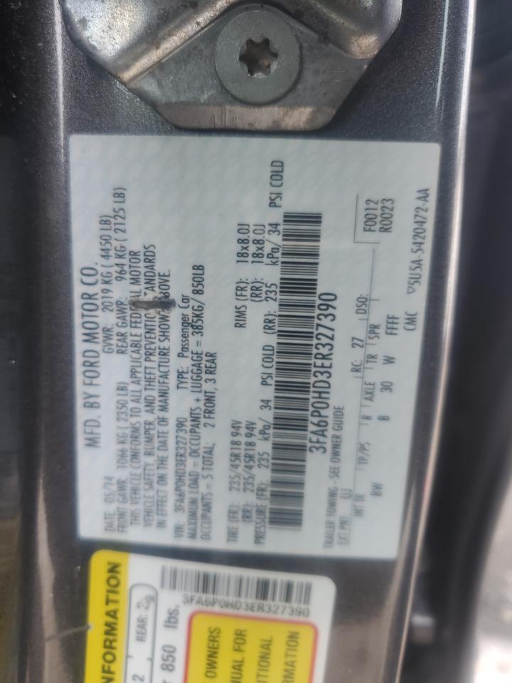 2014 Ford Fusion VIN 3FA6P0HD3ER327390 Copart auction photo, front end damage thumbnail 14