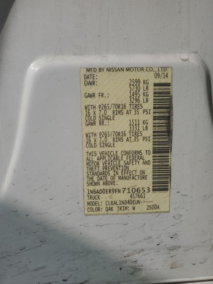 2015 Nissan Navara (Frontier) VIN 1N6AD0ER9FN710653 Copart auction photo, front end damage thumbnail 12