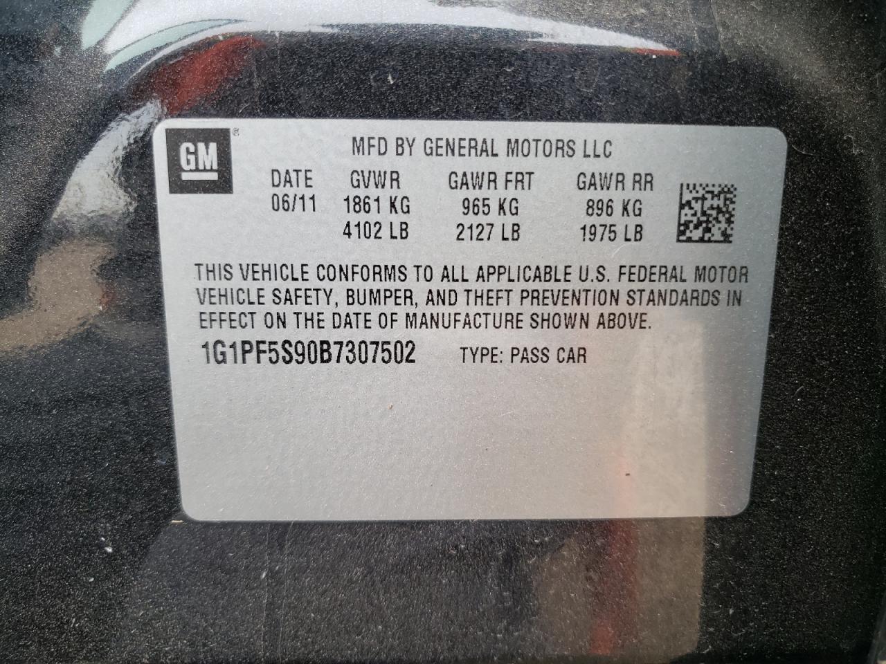 2011 Chevrolet Cruze VIN 1G1PF5S90B7307502 Copart auction photo, side / front end damage thumbnail 14