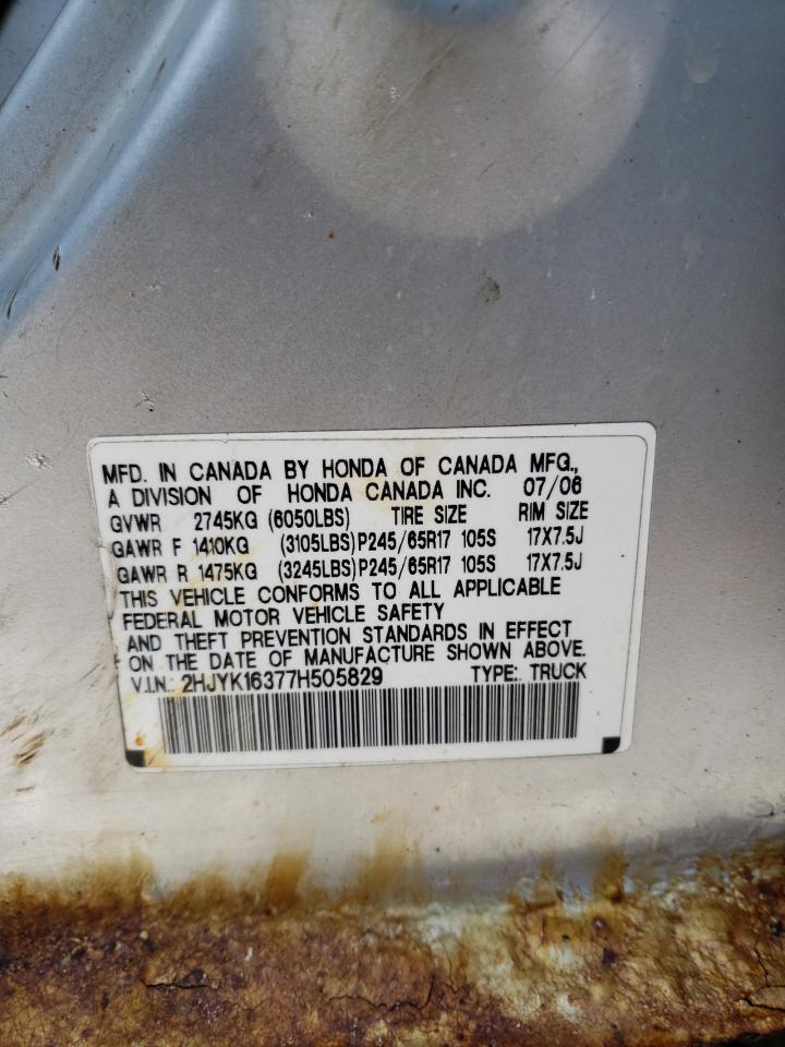 2007 Honda Ridgeline VIN 2HJYK16377H505829 Copart auction photo, rear end / front end damage thumbnail 12