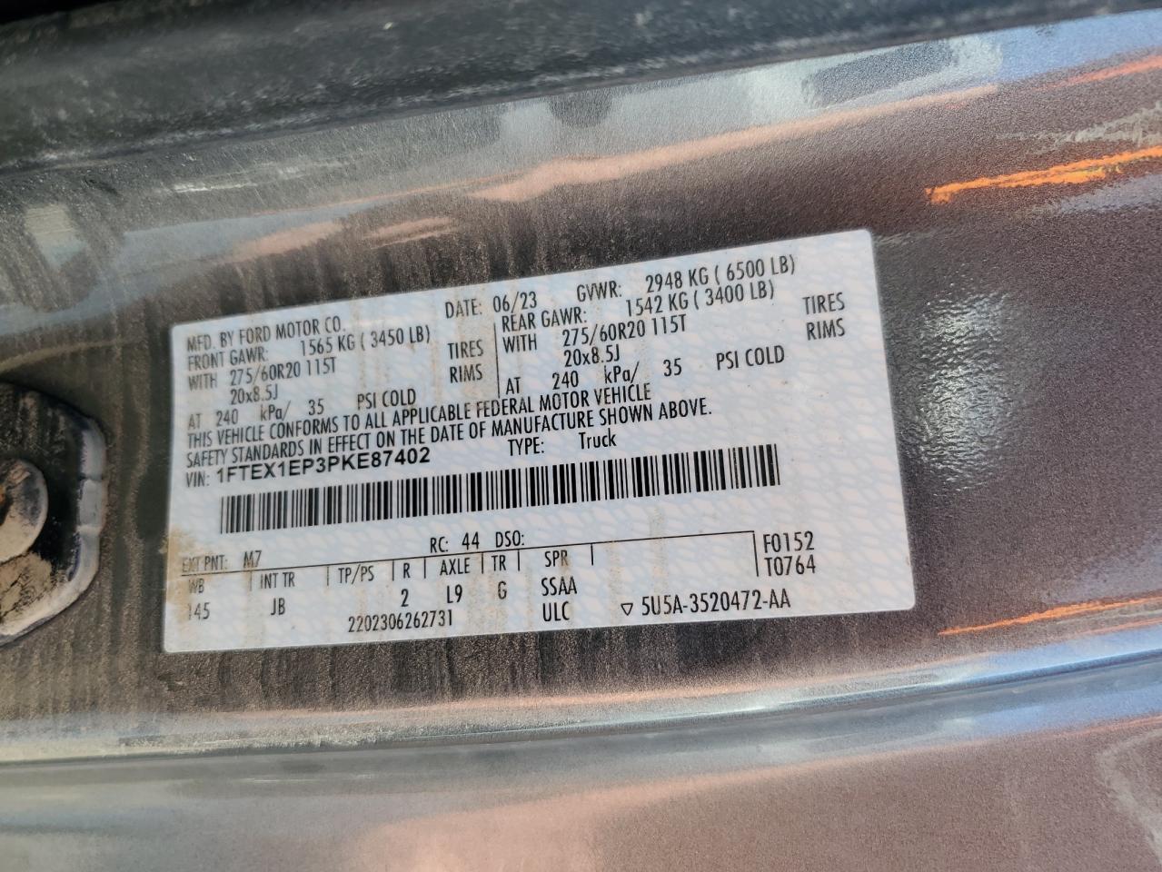 2023 Ford F-150 VIN 1FTEX1EP3PKE87402 Copart auction photo, water/flood damage thumbnail 13