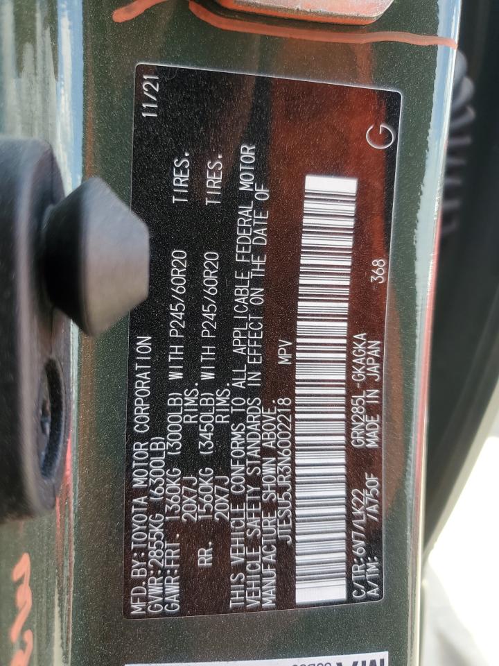 2022 Toyota 4Runner VIN JTESU5JR3N6002218 Copart auction photo, side damage thumbnail 13