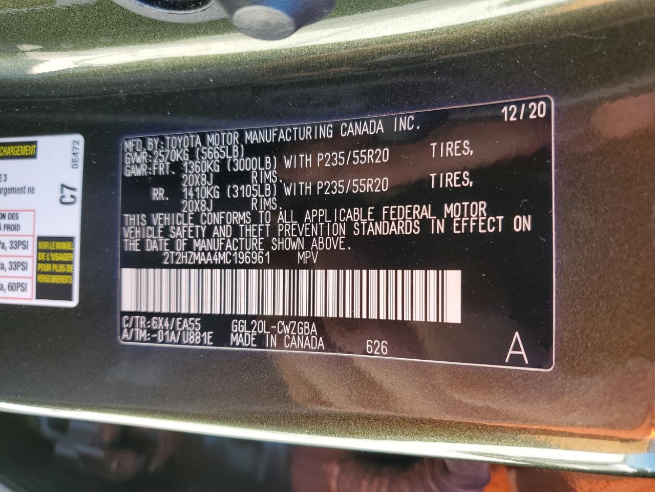 2021 Lexus RX VIN 2T2HZMAA4MC196961 Copart auction photo, front end / side damage thumbnail 14