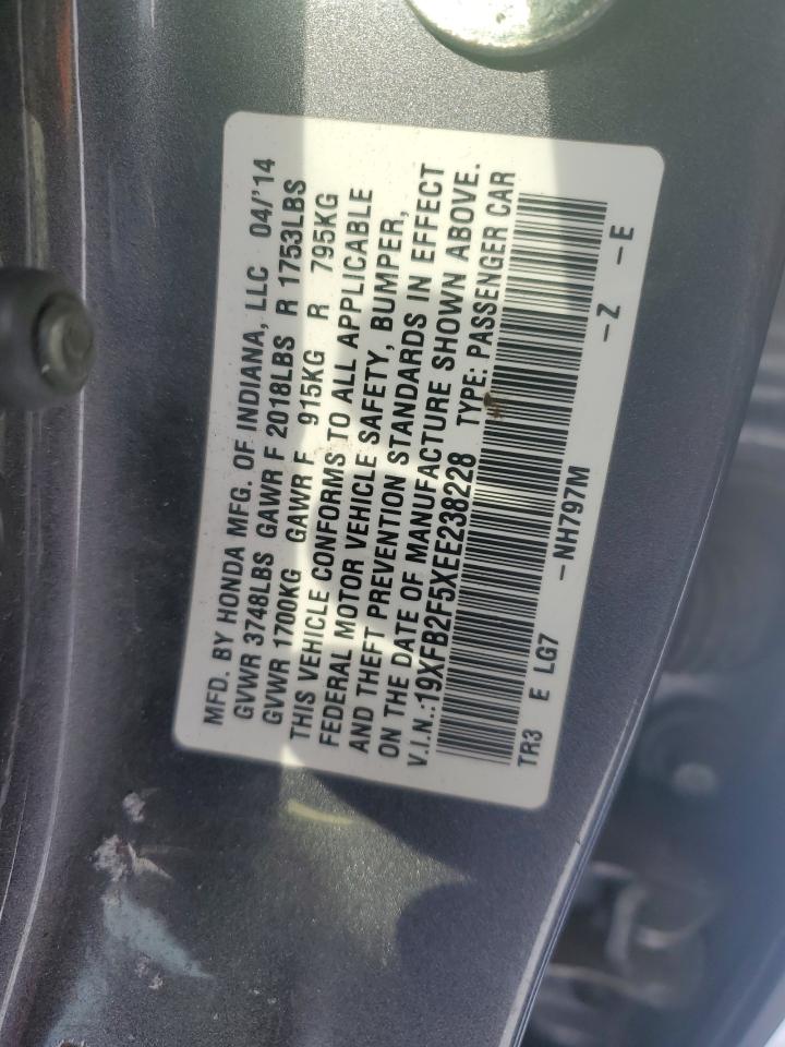 2014 Honda Civic VIN 19XFB2F5XEE238228 Copart auction photo, front end damage thumbnail 12