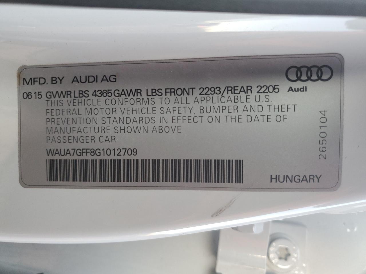 2016 Audi A3 VIN WAUA7GFF8G1012709 Copart auction photo, rear end / side damage thumbnail 13