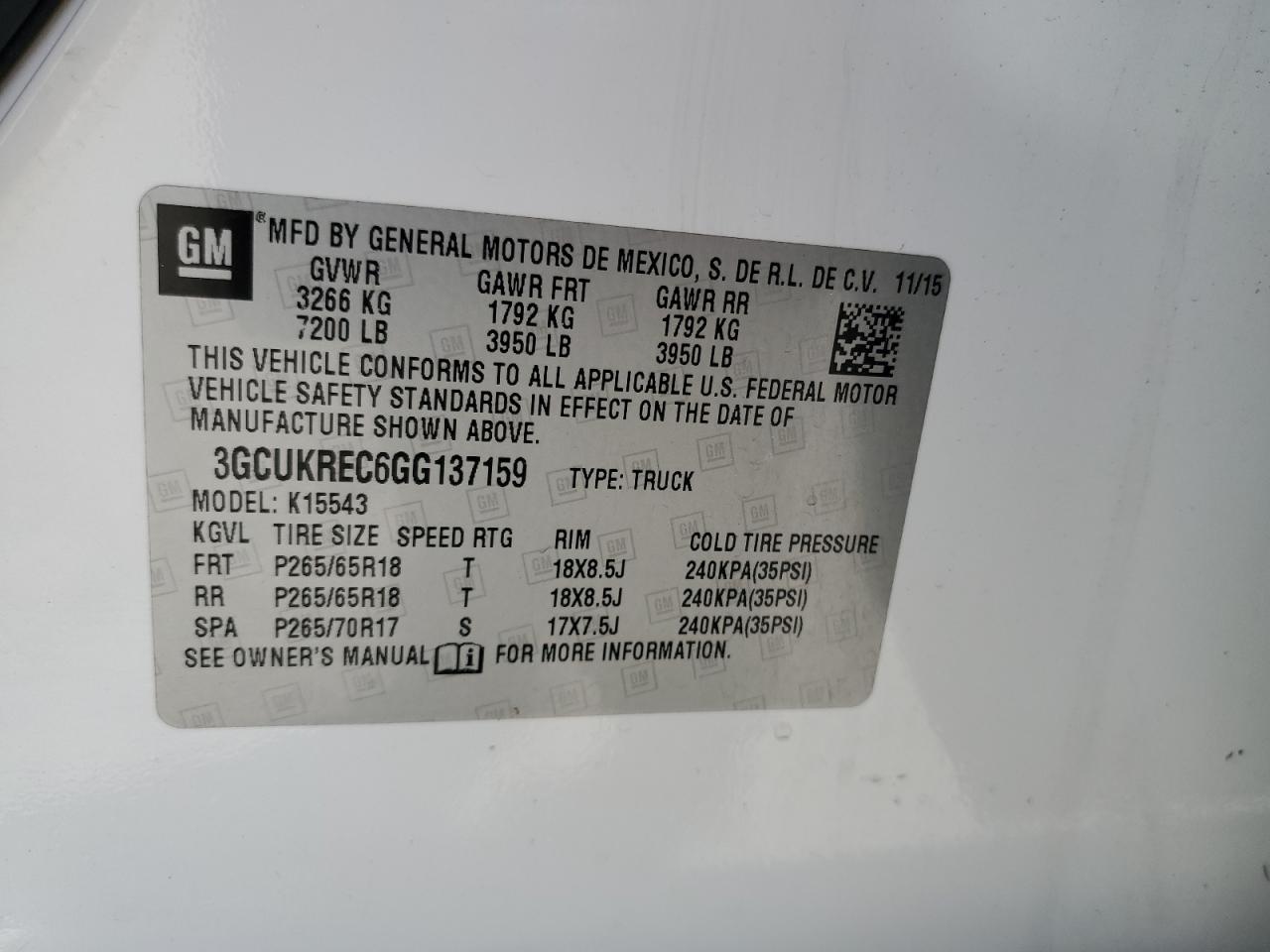 2016 Chevrolet Silverado VIN 3GCUKREC6GG137159 Copart auction photo, front end / minor dent/scratches damage thumbnail 13