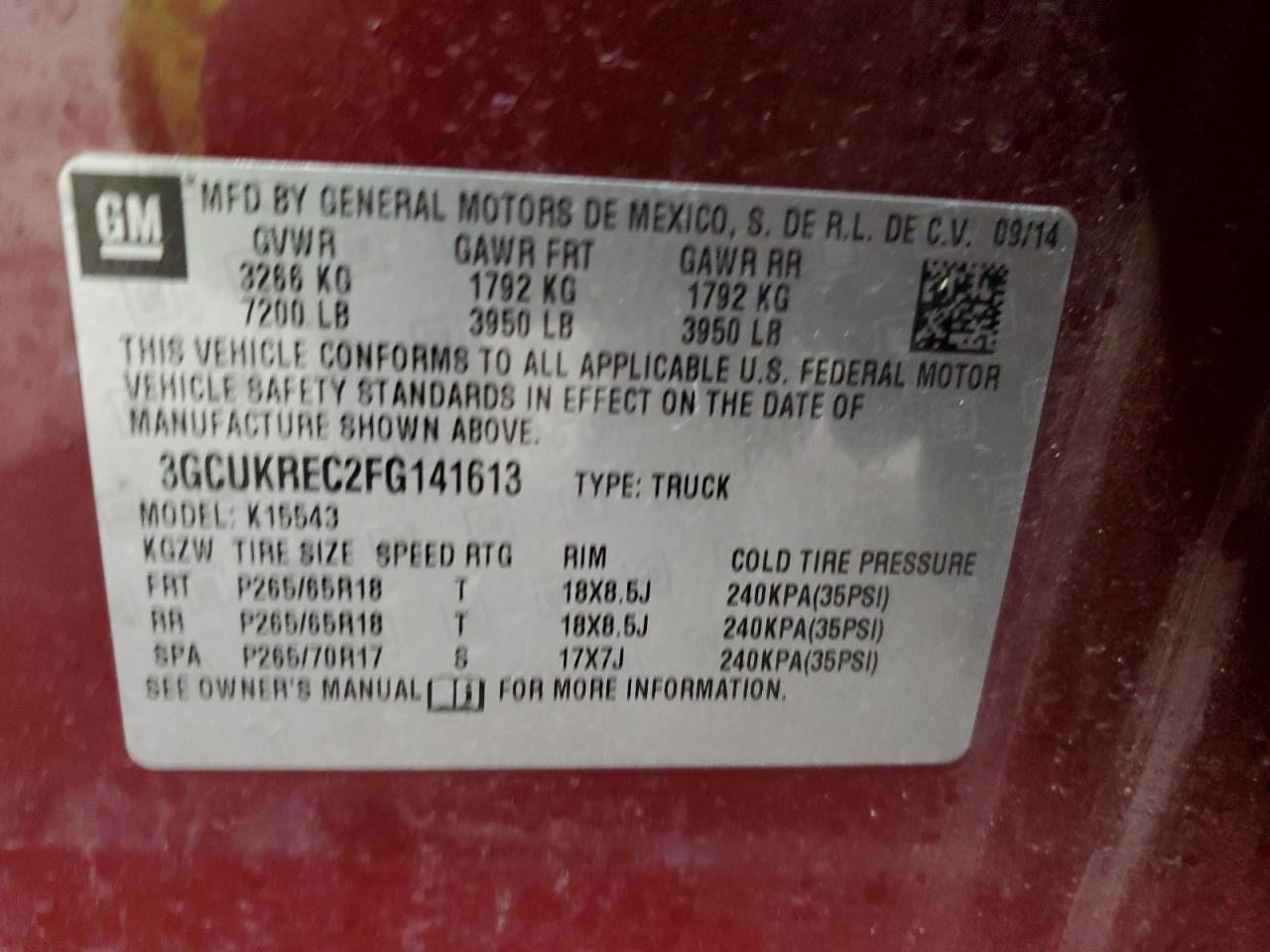 2015 Chevrolet Silverado VIN 3GCUKREC2FG141613 Copart auction photo, front end damage thumbnail 12