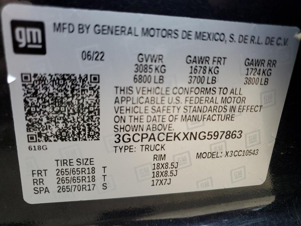 2022 Chevrolet Silverado VIN 3GCPACEKXNG597863 Copart auction photo, front end / minor dent/scratches damage thumbnail 12