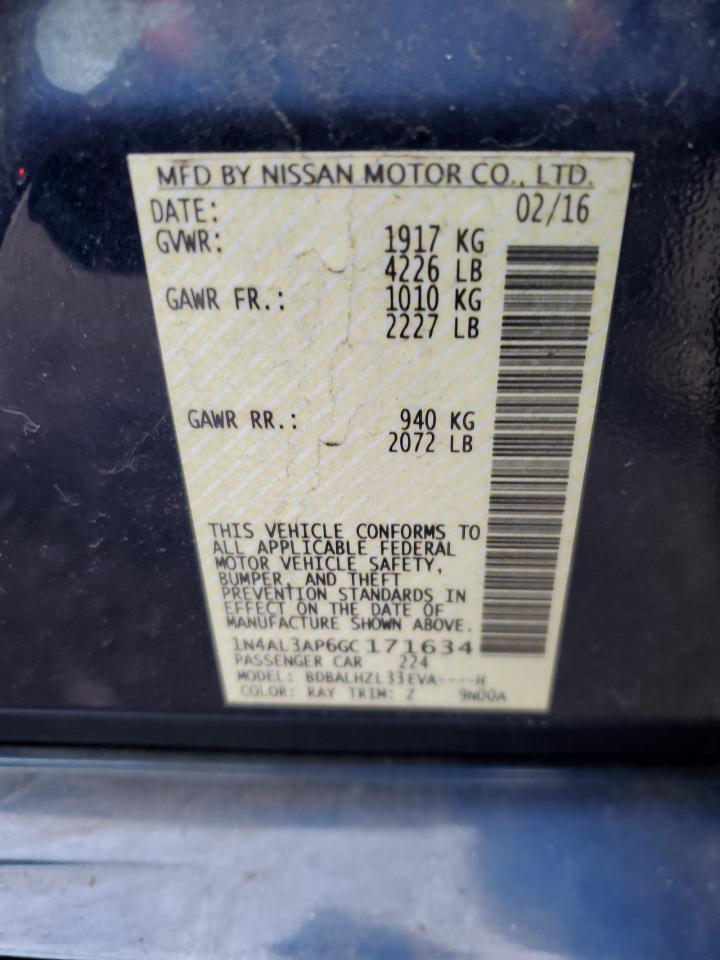 2016 Nissan Altima VIN 1N4AL3AP6GC171634 Copart auction photo, rear end damage thumbnail 12