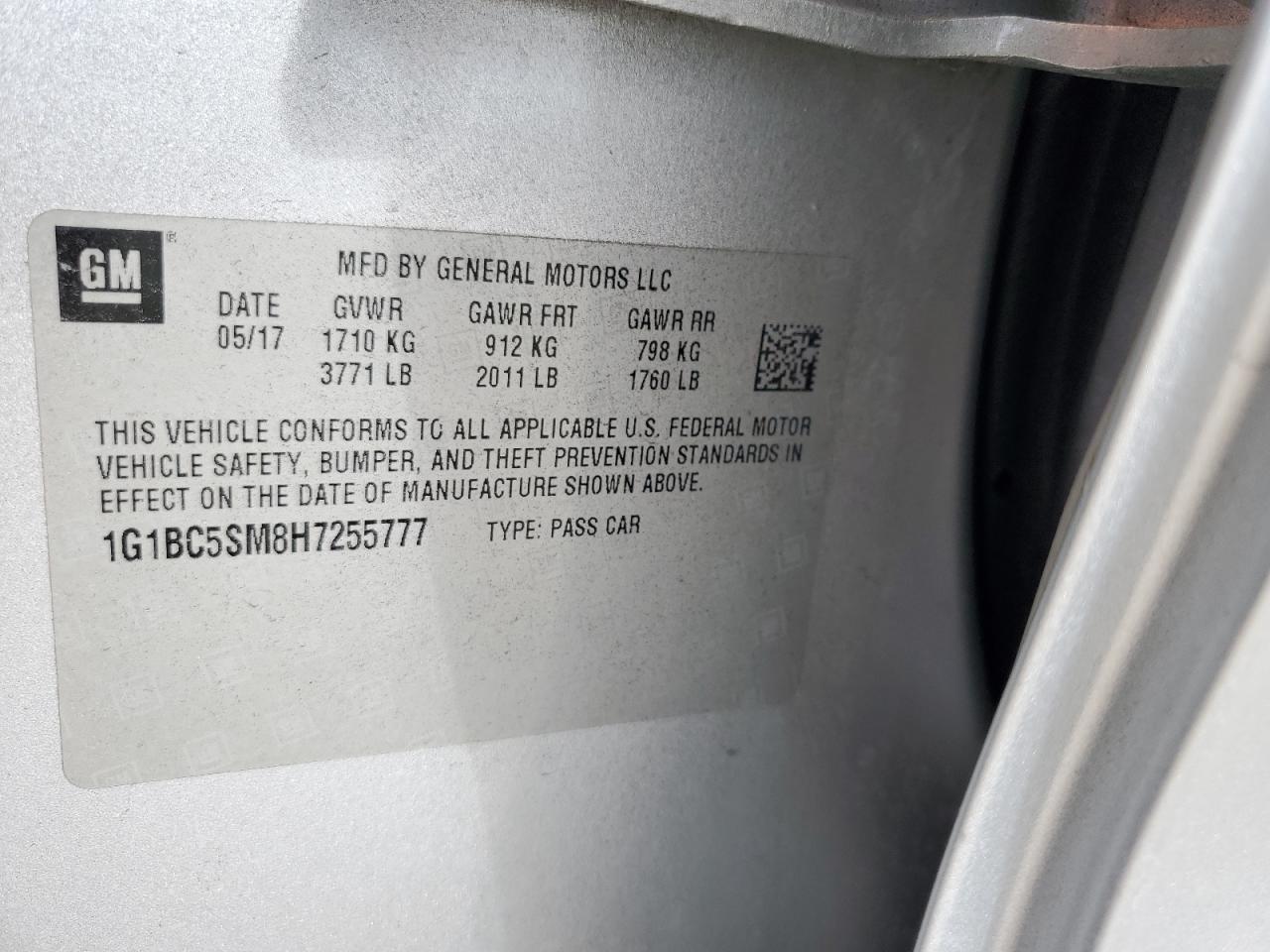 2017 Chevrolet Cruze VIN 1G1BC5SM8H7255777 Copart auction photo, rear end / front end damage thumbnail 12
