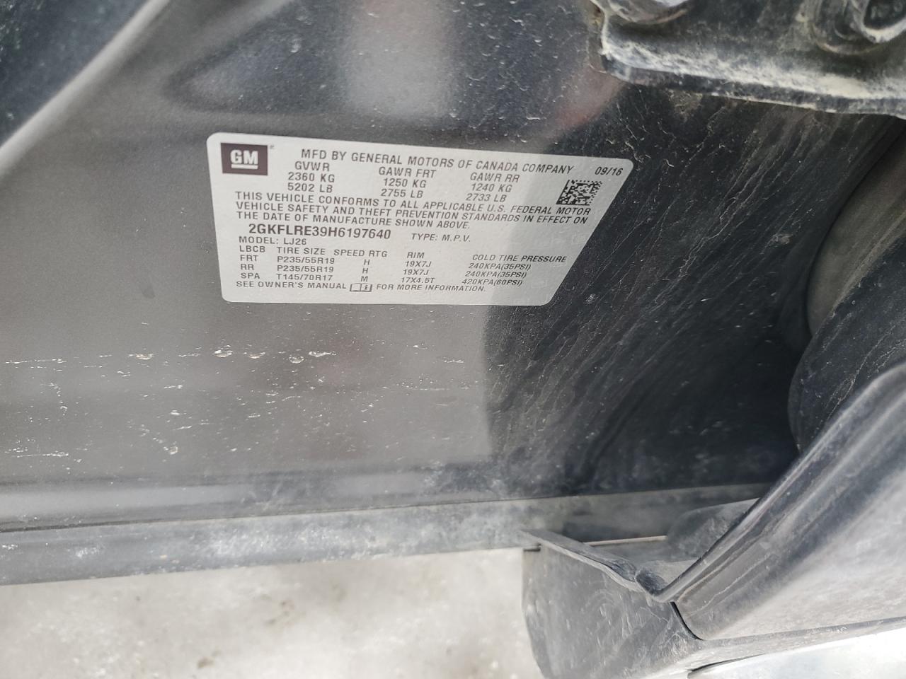 2017 GMC Terrain VIN 2GKFLRE39H6197640 Copart auction photo, front end damage thumbnail 13
