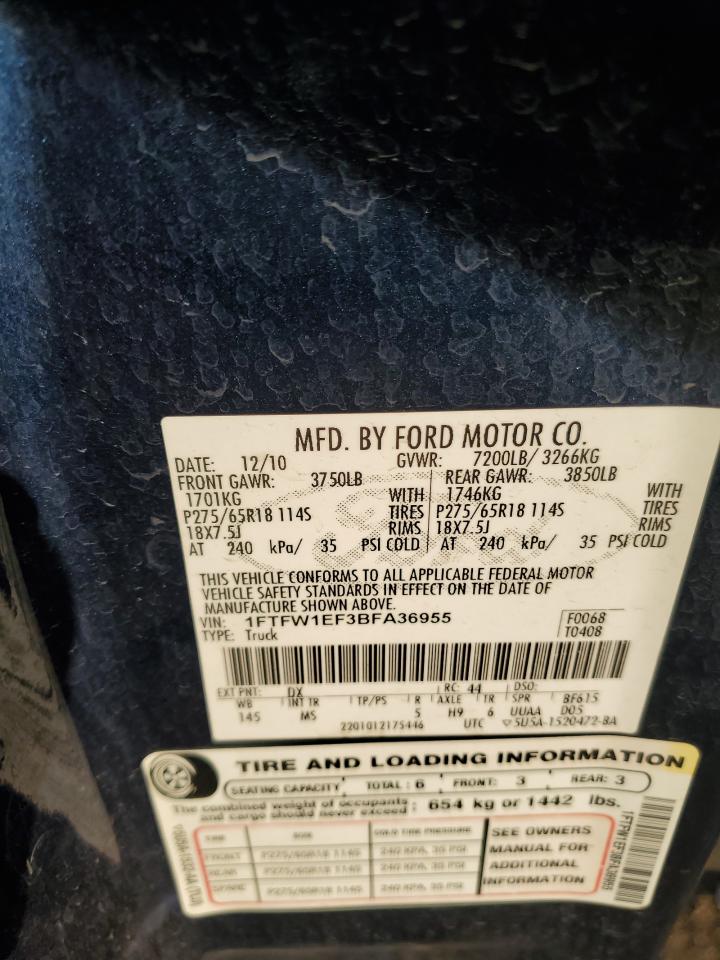 2011 Ford F-150 VIN 1FTFW1EF3BFA36955 Copart auction photo, hail / side damage thumbnail 13